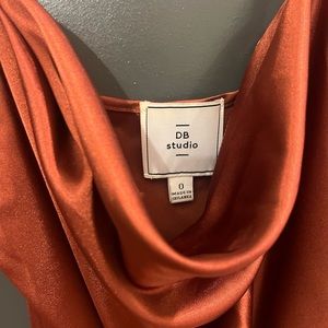 David’s Bridal terracotta silk bridesmaids dress